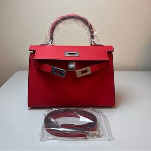 $SOLD$ Genuine Epsom Leather mini handbag with shoulder strap Silver hardware